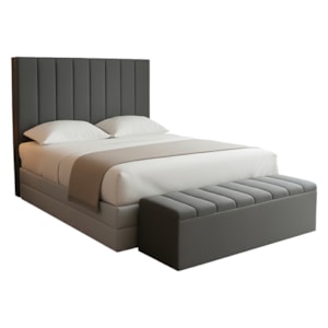 Cabeceira e Recamier Bau Casal 140 cm Dalia Linho Cinza Escuro Artte