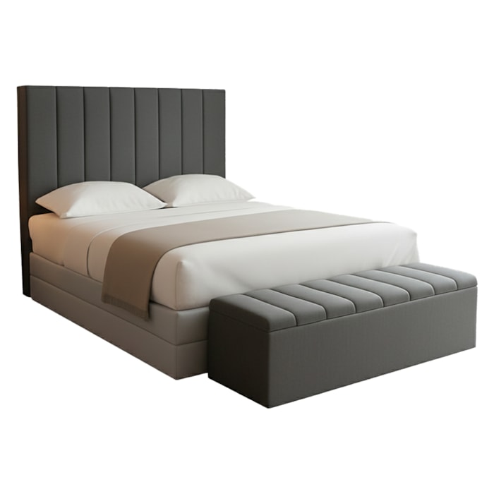 Cabeceira e Recamier Bau Casal 140 cm Dalia Linho Cinza Escuro Artte
