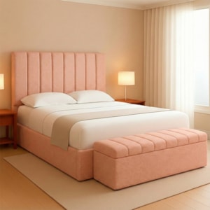 Cabeceira e Recamier Bau Casal 140 cm Dalia Linho Rose Artte