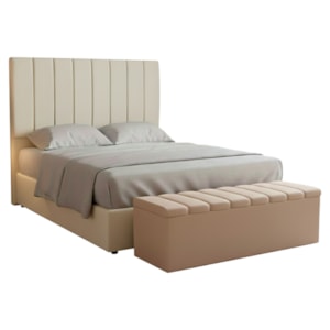 Cabeceira e Recamier Bau Casal 140 cm Dalia Suede Bege Artte
