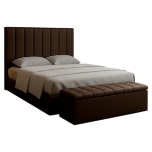Cabeceira e Recamier Bau Casal 140 cm Dalia Suede Marrom Artte