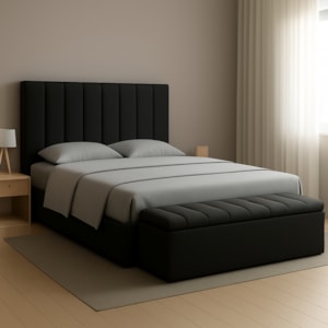 Cabeceira e Recamier Bau Casal 140 cm Dalia Suede Preto Artte