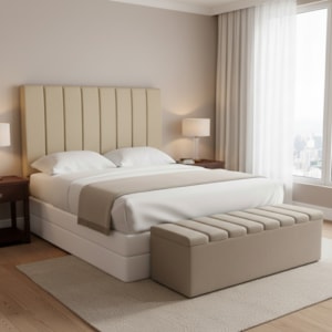 Cabeceira e Recamier Bau Queen 160 cm Dalia Linho Bege Artte