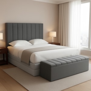 Cabeceira e Recamier Bau Queen 160 cm Dalia Linho Cinza Escuro Artte