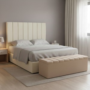 Cabeceira e Recamier Bau Queen 160 cm Dalia Suede Bege Artte