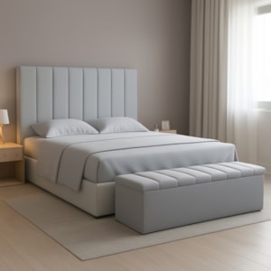 Cabeceira e Recamier Bau Queen 160 cm Dalia Suede Cinza Artte