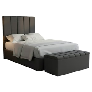 Cabeceira e Recamier Bau Solteiro 90 cm Dalia Linho Cinza Escuro Artte