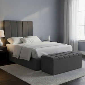 Cabeceira e Recamier Bau Solteiro 90 cm Dalia Linho Cinza Escuro Artte