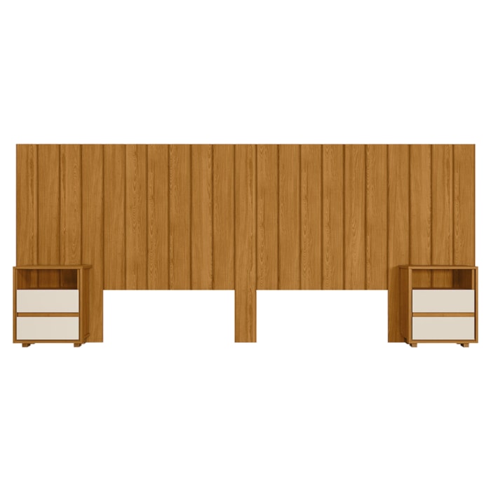 Cabeceira Extensivel Com 2 Mesas Laterais MDF Frida 315 cm Cinamomo Off White Madetec