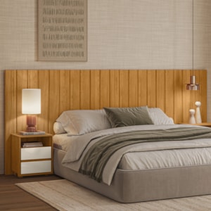 Cabeceira Extensivel Com 2 Mesas Laterais MDF Frida 315 cm Cinamomo Off White Madetec