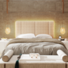 Cabeceira Modulada Casal 140 cm Com Led Boucle Bege Milani Store