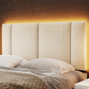 Cabeceira Modulada Casal 140 cm Com Led Linho Bege Milani Store