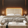 Cabeceira Modulada Casal 140 cm Com Led Linho Bege Milani Store