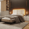 Cabeceira Modulada Casal 140 cm Com Led Linho Bege Milani Store