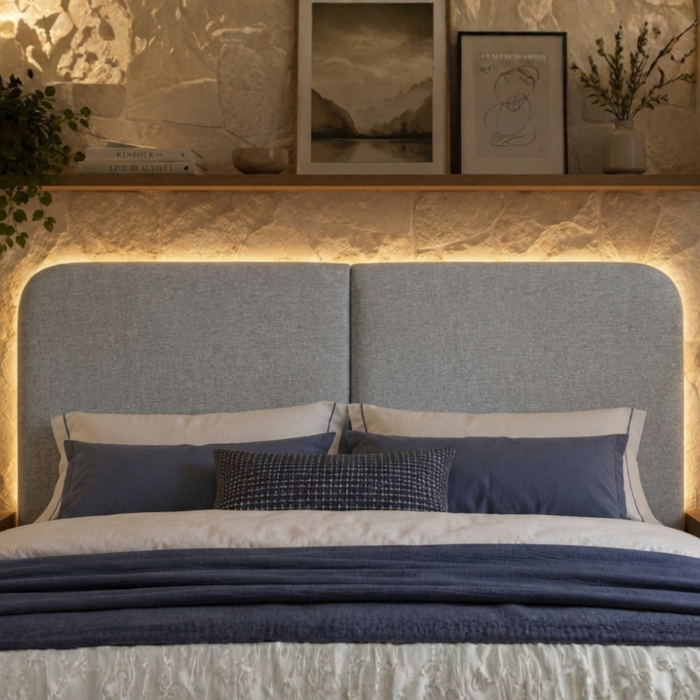 Cabeceira Modulada King 200 cm Organica Com LED Linho Cinza VCONCEPT
