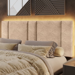 Cabeceira Modulada Queen 160 cm Com Led Boucle Bege Milani Store