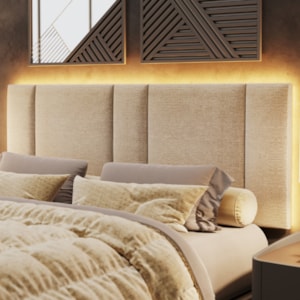 Cabeceira Modulada Queen 160 cm Com Led Linho Bege Milani Store