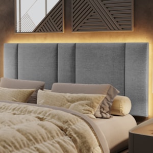 Cabeceira Modulada Queen 160 cm Com Led Linho Cinza Milani Store