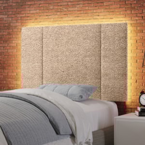 Cabeceira Modulada Solteiro 90 cm Com Led Boucle Bege Milani Store