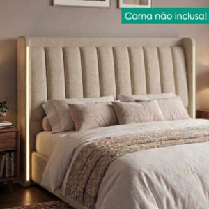 Cabeceira Queen 160 cm Lumina LED Com Frame Linho SL 65 PEER
