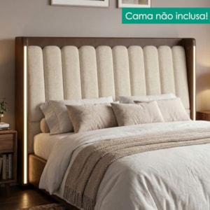 Cabeceira Queen 160 cm Lumina LED Com Frame Linho TCA 210 Corino TCS 721 PEER