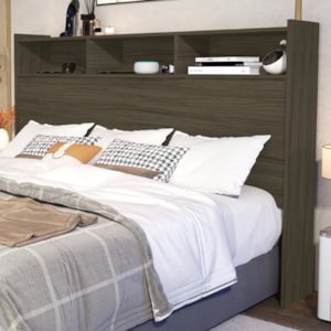 Cabeceira Queen 3 Nichos MDF 165 cm Melissa Castanho Decmade