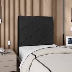 Cabeceira Solteiro 100 cm Com Frame Cristal Linho Preto Artte