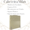 Cabeceira Solteiro 88 cm Milan Veludo Bege Soon