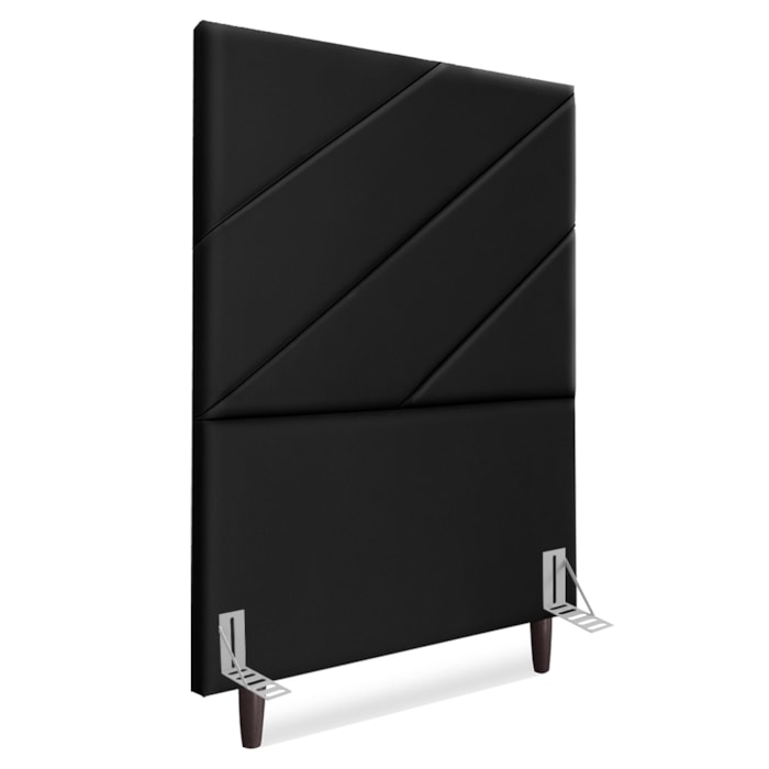 Cabeceira Solteiro 90 cm Com Frame Cristal Corino Preto Artte