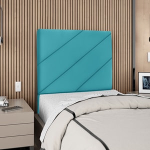 Cabeceira Solteiro 90 cm Com Frame Cristal Suede Azul Turquesa Artte