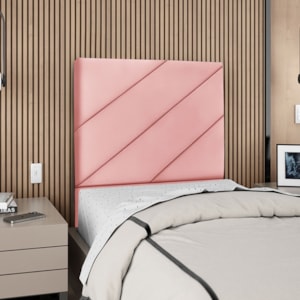 Cabeceira Solteiro 90 cm Com Frame Cristal Suede Rosa Artte
