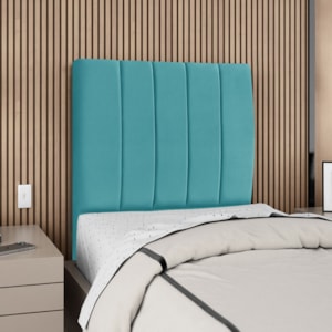Cabeceira Solteiro 90 cm Com Frame Dalia Suede Azul Turquesa Artte