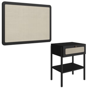 Cabeceira Solteiro e Mesa Cabeceira Palinha 27975 Nero Preto Artesano