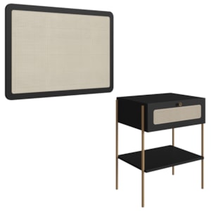 Cabeceira Solteiro e Mesa Cabeceira Palinha 28975 Nero Dourado Artesano