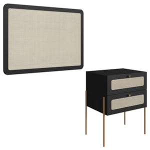 Cabeceira Solteiro e Mesa Cabeceira Palinha 28976 Nero Dourado Artesano