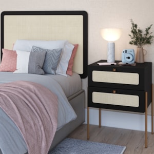 Cabeceira Solteiro e Mesa Cabeceira Palinha 28976 Nero Dourado Artesano