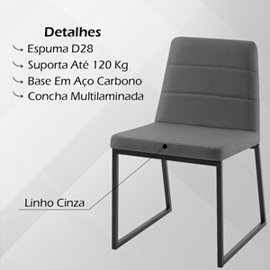 Cadeira Decorativa Base Aço Preto F36 Linho Cinza Dmobiliario