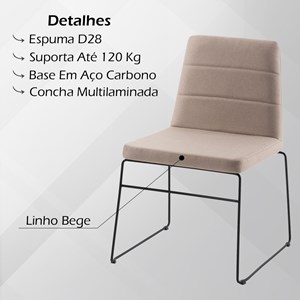 Cadeira Decorativa Base Aço Preto F40 Linho Bege Dmobiliario