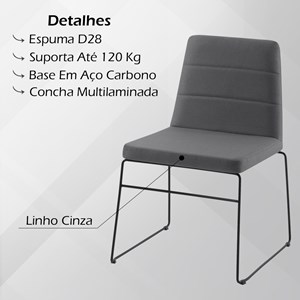 Cadeira Decorativa Base Aço Preto F40 Linho Cinza Dmobiliario