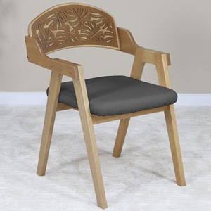 Cadeira Decorativa Com Braço Pes Madeira Amendoa Vinil Nacc