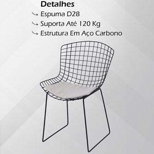 Cadeira Decorativa Em Aço Preto I24 Almofada Linho Bege Dmobiliario