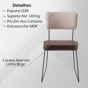 Cadeira Decorativa Pes Preto F53X1 Corano Marrom Linho Bege Dmobiliario