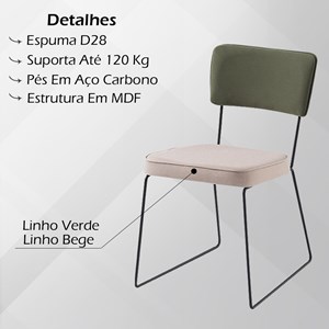 Cadeira Decorativa Pes Preto F53X1 Linho Bege Verde Dmobiliario