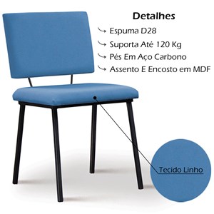 Cadeira Estofada Base Em Aço F38 Linho Azul Jeans Dmobiliario