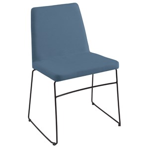 Cadeira Estofada Base Em Aço F41 Linho Azul Jeans Dmobiliario