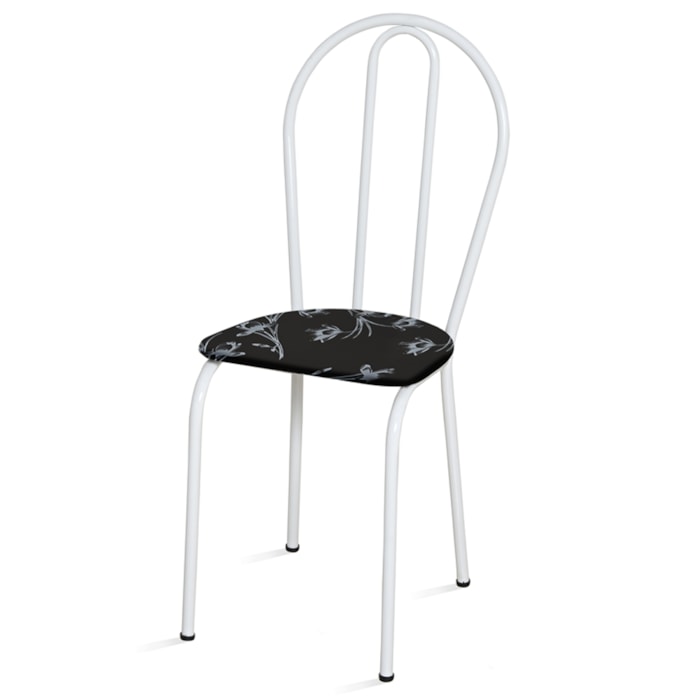 Cadeira Tubular America 004 Branco Assento Preto Flor ARTEF