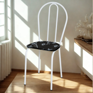 Cadeira Tubular America 004 Branco Assento Preto Flor ARTEF