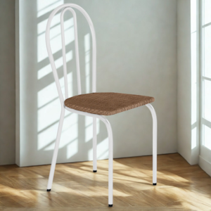 Cadeira Tubular America 004 Branco Assento Rattan ARTEF