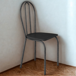 Cadeira Tubular America 004 Cromo Preto Assento Preto ARTEF