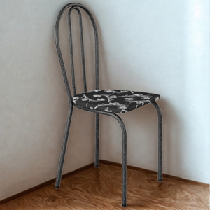 Cadeira Tubular America 004 Cromo Preto Assento Preto Flor ARTEF